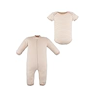 Baby Organic Cotton 2 Piece Bodysuit Set Size NB/NN US Beige&Beige Stripe