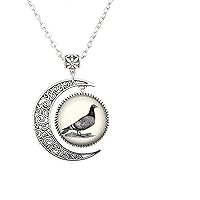Pigeon Jewelry, Pigeon Moon Necklace, Pigeon Bird Jewelry Vintage Charm Jewelry Glass Photo Jewelry