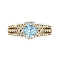 Clara Pucci 1.95ct Round Cut Halo Solitaire Natural Swiss Blue Topaz designer Modern Statement with accent Ring Solid 14k Yellow Gold