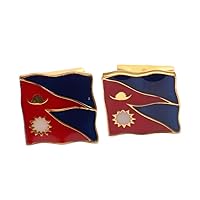Blue Red Enamel Square Shape Nepal Flag Cufflinks Sterling Silver Wedding Vintage Handmade Cufflinks With Silver Jewelry Cufflinks With Presentation Gift Box
