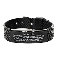 Bible Verse Pa Gift, Proverbs 3:5-6, Trust in the Lord with all your heart. Christian Black Shark Mesh Bracelet for Pa. Christmas Encouragement Gift