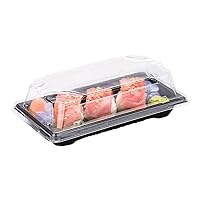 Restaurantware Roku 5.4 x 3 Inch Sushi Trays 100 Disposable Sushi Containers With Lids - Small Rectangle Black Plastic To Go Containers Take Out Containers For Appetizers Entrees or Desserts
