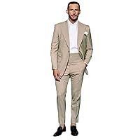 Men's Khaki Casual Peak Lapel Suit Two Pieces One Button Wedding Business Tuxedo (Suit Jacket + Pants)