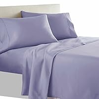 Solid Periwinkle Top-Split-Calking: Adjustable California King Bed Size Sheets, 4PC Bed Sheet Set, 100% Cotton, 300 Thread Count, Sateen Solid, Deep Pocket, by Royal Hotel