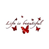 Life is Beautiful Butterflies Silhouette Decal Vinyl Sticker Auto Car Truck Wall Laptop | Red Holographic | 8