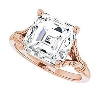 Moissanite Engagement Ring with 18K Rose Gold, 4CT Sterling Silver, Asscher Cut Gemstone