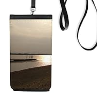 Dusk Beach Photography Phone Wallet Purse Smartphone Hanging Faux Leather Black