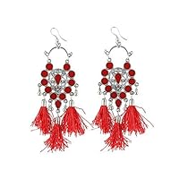 Indian Traditional with Bollywood Style Touch Stylish Oxidized Silver Red tassels fashion earrings for girls By Indian Collectible