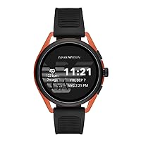 Emporio Armani Men's Smartwatch 3 Touchscreen Aluminum and Rubber Smartwatch, Black and Orange-ART5025