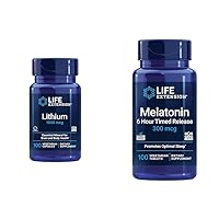 Life Extension Lithium 1000 mcg and Melatonin 6 Hour Time Release 300 mcg - 100 Count Brain Health Memory Cognition Longevity and Sleep Quality Hormone Immune Support Supplements
