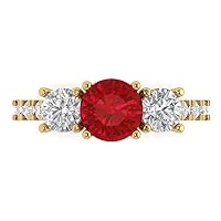 Clara Pucci 2.1 ct Round Cut Solitaire 3 stone Accent real Simulated Ruby Statement Anniversary Promise Engagement ring 18K Yellow Gold