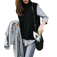Solid Color Knitted Sleeveless Vest Sweater Women Autumn Casual Pullovers Loose Tops Black 2XL