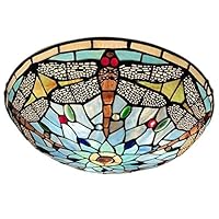 Tiffany Ceiling Lights, Stained Glass Ceiling Light 3-Lights 16 Inch Tiffany Flush Mount Ceiling Light Fixture for Bedroom Dining Living Room Entryway Foyer(Brown Dragonfly)