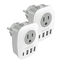 [2-Pack] Type E/F Plug Adapter, VINTAR Schuko Germany France Adapter Plug,South Korea Outlet Adapter with 1 USB C,3 USB Ports and 2 Outlets, US to EU Spain Iceland Greece Russia German French Korea