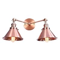 Industrial Wall Sconces 2 Light 6 Colors Swing Arm Hardwired E26/E27 Bathroom Wall Light Creative Fashion Metal Adjustable Wall Lamp Exterior Light Fixture (Color : Red Copper)