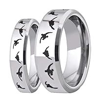 6mm/8mm Width Lover's Silver Tone Wedding Band with Laser Etched Bird Duck Hunting Outdoor Ring, Comfort Fit