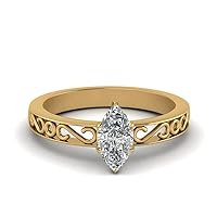 Choose Your Gemstone Filigree Single Stone Ring yellow gold plated Marquise Shape Solitaire Engagement Rings Matching Jewelry Wedding Jewelry Easy to Wear Gifts US Size 4 to 12