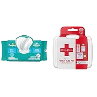 Pampers Baby Wipes, Baby Fresh Scented, 1 Flip-Top Pack (72 Wipes Total) & Johnson & Johnson First Aid To Go Kit (Set of 12 Pieces)
