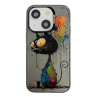 Animal Pattern Oil Painting Series PC + TPU Case for iPhone 15 (Black Cat)
