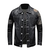 Embroidery Denim Jacket Men Spring Autumn Black Vintage Motorcycle Washed Cowboy Jackets Mens Cycling Jeans Coats