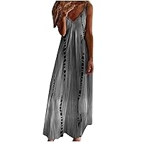 Sexy Sleeveless Maxi Dresses for Women 2023 Casual Beach Holiday Sundress v Neck Spaghetti Strap Floral Long Dress