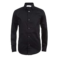 Boys' Long Sleeve Sateen Dress Shirt, Style with Buttoned Cuffs & Shirttail Hem