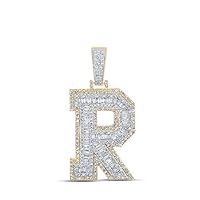 The Diamond Deal 14kt Two-tone Gold Mens Baguette Diamond R Initial Letter Charm Pendant 2 Cttw