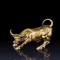 Pure Bronze Statue Wall Street Bull, 5.3″ Tall Charging Bull Sculpture, Beautiful Animal Crafts for Home Office Decor, Worthy Collection Wealth Success Wealth Ornaments