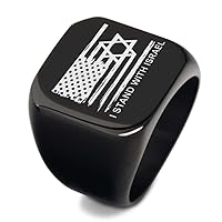 Men's Support Israel Usa Crossed Friendship Flag Signet Ring American Israeli Friendship Thumb Ring, I Stand with Israel Star of David Jewelry for Man, Size 7-12