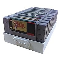 Game Cartridge Stand for Super Nintendo SNES, 3D Printed Dust Protector, Display Rack Organizer for 9 Games, Custom Storage Mount, Console Accessories (Silver)