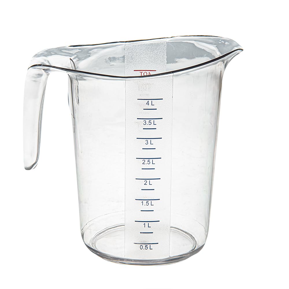 RW Base 4 Quart Measuring Jar, 1 Durable Measuring Beaker - Metric And Imperial Units, V-Shaped Spout, Clear Plastic Measuring Cup, Handle With Thumb-Grip, Tolerates Up To 248F - Restaurantware