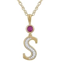 0.20 CT Round Cut Created Ruby & Diamond Letter S Pendant Necklace 14k Yellow Gold Over