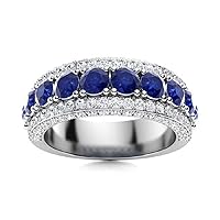 2.05Ctw Round Cut Sapphire Simulated Diamond Eternity Men's Ring 14K White Gold Plated