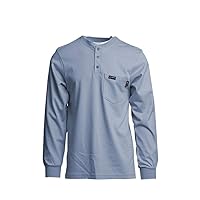LAPCO FR Henley Shirt for Men, Flame Resistant, Long Sleeve Work Uniform Top, 100% Cotton Jersey Knit, 3 Button Crewneck Tee, Meets ATPV HRC CAT NFPA Safety, FRT-HJE, 2XL Regular, Medium Blue