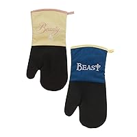 Disney Princess Neoprene Oven Mitts, 2pk - Non-Slip Heat Resistant Oven Gloves with Deep Insulated Pockets and Hanging Loop - Ideal for Handling Hot Kitchenware, 7 x 13.5 Inches - Beauty and the Beast