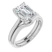 10K Solid White Gold Handmade Engagement Ring 2.50 CT Emerald Cut Moissanite Diamond Solitaire Wedding/Bridal Ring Set for Women/Her, Best Ring Gifts for Her