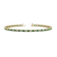 Emerald Natural Diamond 2 1/4 ctw 3-Prong Women Eternity Tennis Bracelet 14K Yellow Gold