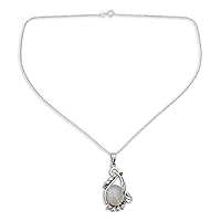 NOVICA Handmade .925 Sterling Silver Rainbow Moonstone Emerald Pendant Necklace Silver with Emeralds Sterling Clear Green India Leaf Tree Birthstone 'Glamour'