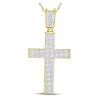 10K Yellow Gold Mens Diamond Glorious Cross Necklace Pendant 1 Ctw.