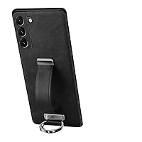 Phone Case Compatible with Samsung Galaxy S24 Plus Leather Case,PU Leather+Hard PC Ultra Thin Durable Protective Phone Case,Scalable Wristband Stand Shockproof Phone Cover (Color : BLACK)