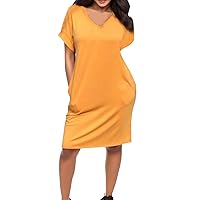 Women's Spring V Neck Dresses Elegant Solid Bodycon Retro Tops Peplum Casual Summer Mid-Length with Pockets Going Out