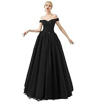 Elinadress Women's Off Shoulder Ball Gowns Beaded Sweet 16 Quinceanera Dress Tulle Prom Dresses Long