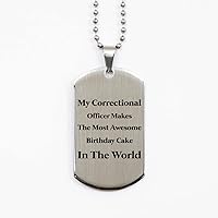 Dog Tag Necklace, Correctional Officer Gift, My Correctional Officer Makes The Most Awesome Birthday Cake in The World, Silver Stainless Steel, Engraved