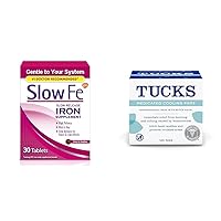 Slow Fe 45mg Iron Supplement for Iron Deficiency Tablets & Tucks Medicated Cooling Pads for Hemorrhoids, 100 Count