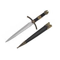 Co H-5923 Medieval Dagger with Golden Handle Design and Black Scabbard, 14