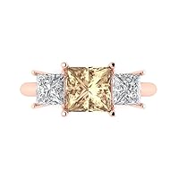 Clara Pucci 3.0 ct Princess Cut 3 Stone Solitaire Yellow Moissanite Ideal Engagement Promise Anniversary Bridal Ring 18k Rose Gold