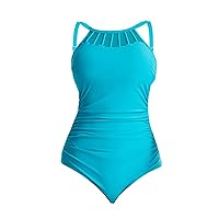 Modest Swimwear for Women Bikini Top Women's Solid Color Covering Belly and Slimming Mesh Stitching Swimsuit L