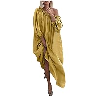 Women's Bohemian Flowy Beach Round Neck Glamorous Dress Casual Loose-Fitting Summer Sleeveless Knee Length Print Swing Yellow