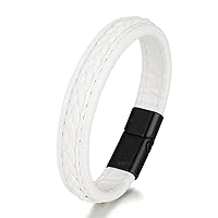 Braided Leather Bracelet for Men Wrist Cuff Bangle with Magnetic Clasp Closure 8.5 Inch