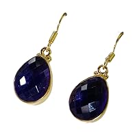 Genuine Amethyst Gold Plated Dangler Hook Earring For Girl Women Gift Fashion Jewelry February Birthstone